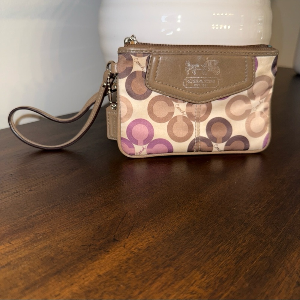 Coach Vintage Colorful Wristlet Purple/brown/tan 4x6